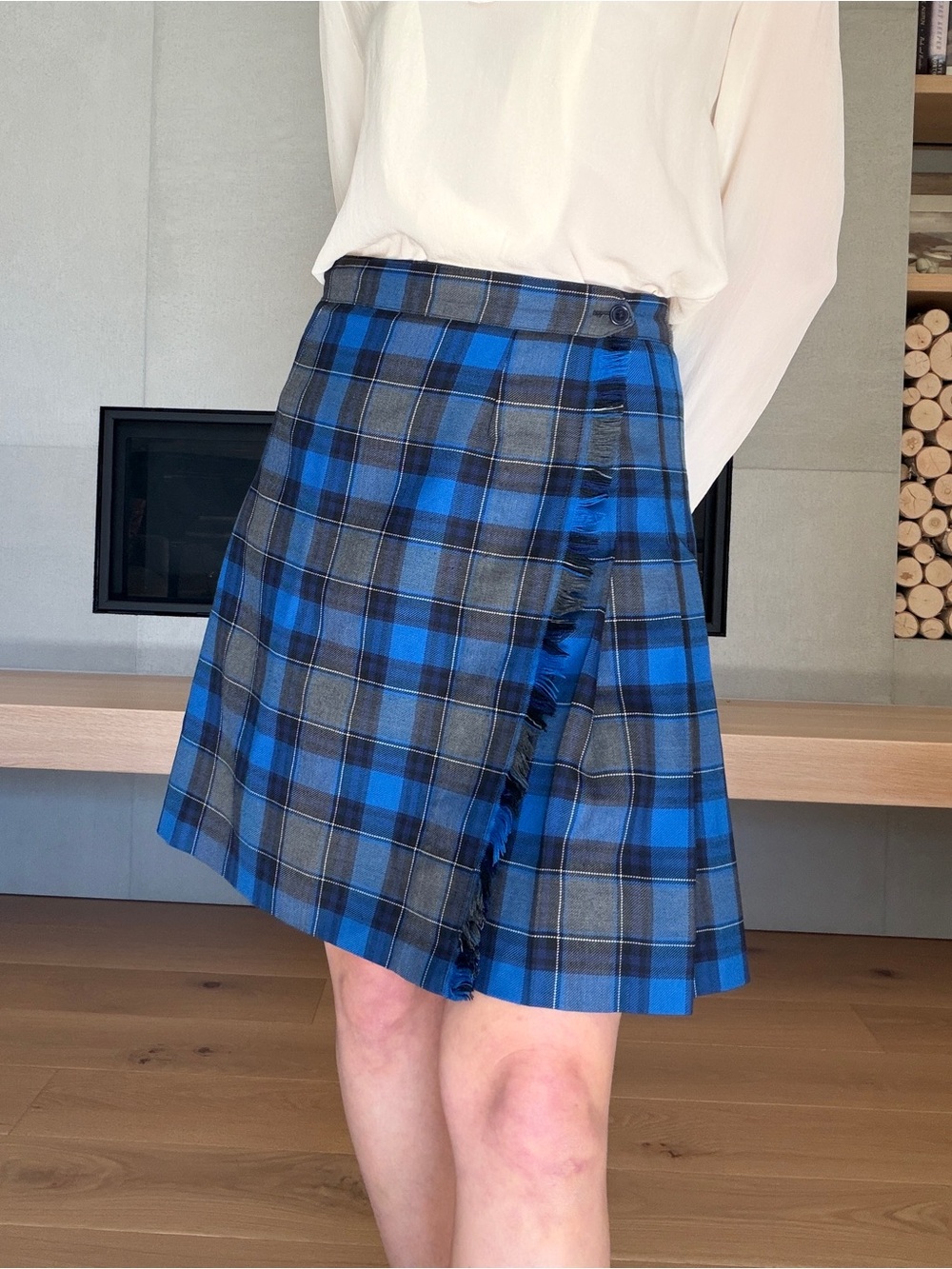 Vintage wool blend Blue & Gray Plaid mini Skirt